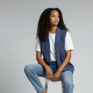 GAP For Good Indigo Blue Sleeveless Knit Cardigan Vest Draped medium